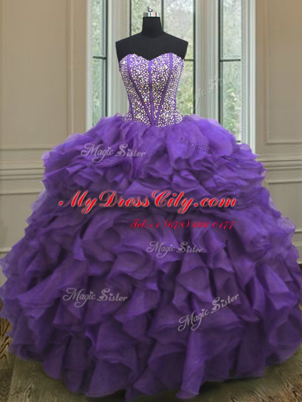 Designer Sweetheart Sleeveless Organza Quinceanera Dresses Beading and Ruffles Lace Up