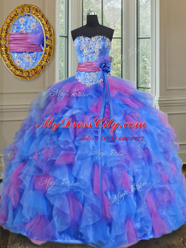 Top Selling Ball Gowns 15 Quinceanera Dress Multi-color Sweetheart Organza Sleeveless Floor Length Lace Up