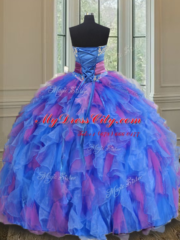 Top Selling Ball Gowns 15 Quinceanera Dress Multi-color Sweetheart Organza Sleeveless Floor Length Lace Up