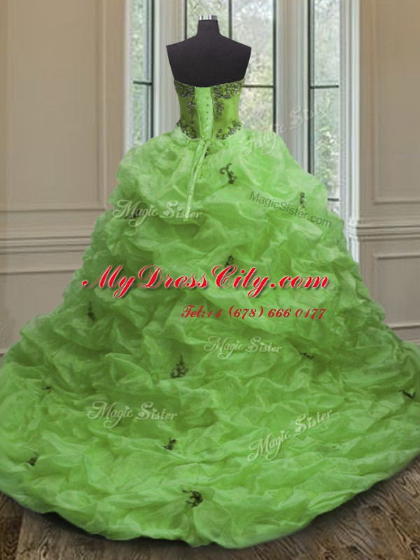 Dazzling Pick Ups With Train Quinceanera Gown Sweetheart Sleeveless Court Train Lace Up