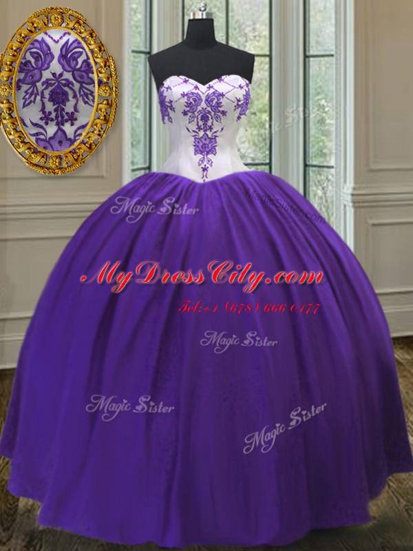 Eggplant Purple Taffeta Lace Up Sweetheart Sleeveless Floor Length Quinceanera Dress Beading