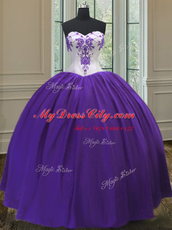 Eggplant Purple Taffeta Lace Up Sweetheart Sleeveless Floor Length Quinceanera Dress Beading