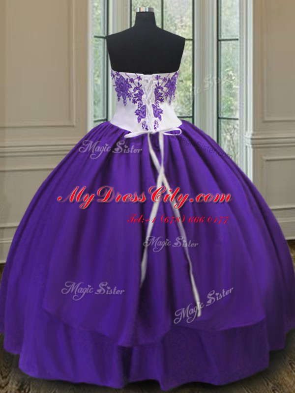 Eggplant Purple Taffeta Lace Up Sweetheart Sleeveless Floor Length Quinceanera Dress Beading