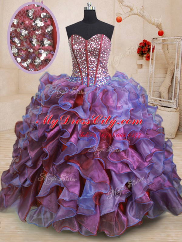 Floor Length Ball Gowns Sleeveless Multi-color Quince Ball Gowns Lace Up