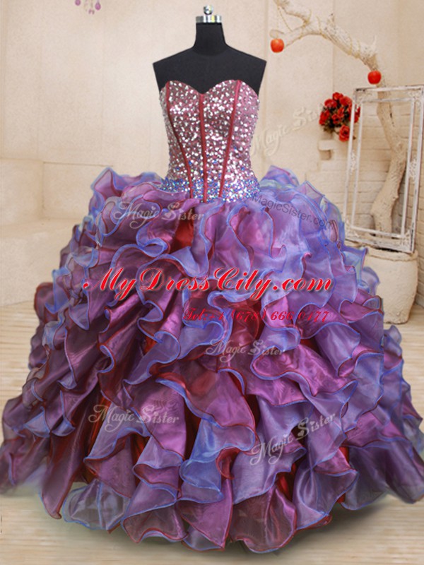 Floor Length Ball Gowns Sleeveless Multi-color Quince Ball Gowns Lace Up