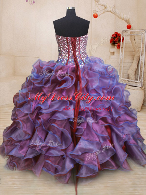 Floor Length Ball Gowns Sleeveless Multi-color Quince Ball Gowns Lace Up