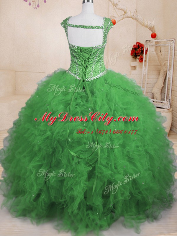 Cap Sleeves Tulle Lace Up Quinceanera Dress for Military Ball and Sweet 16 and Quinceanera