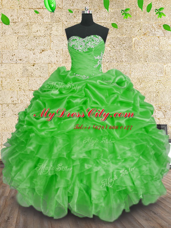 Wonderful Green Sleeveless Organza Lace Up 15th Birthday Dress for Military Ball and Sweet 16 and Quinceanera