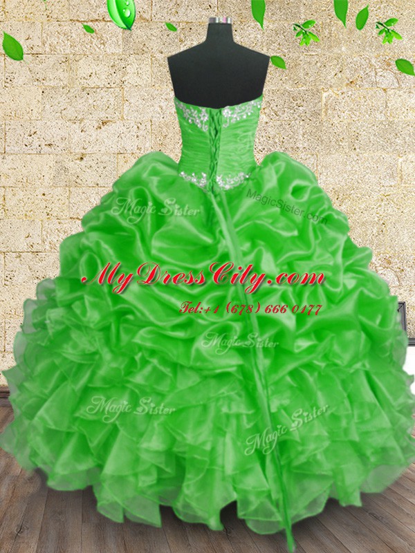 Wonderful Green Sleeveless Organza Lace Up 15th Birthday Dress for Military Ball and Sweet 16 and Quinceanera