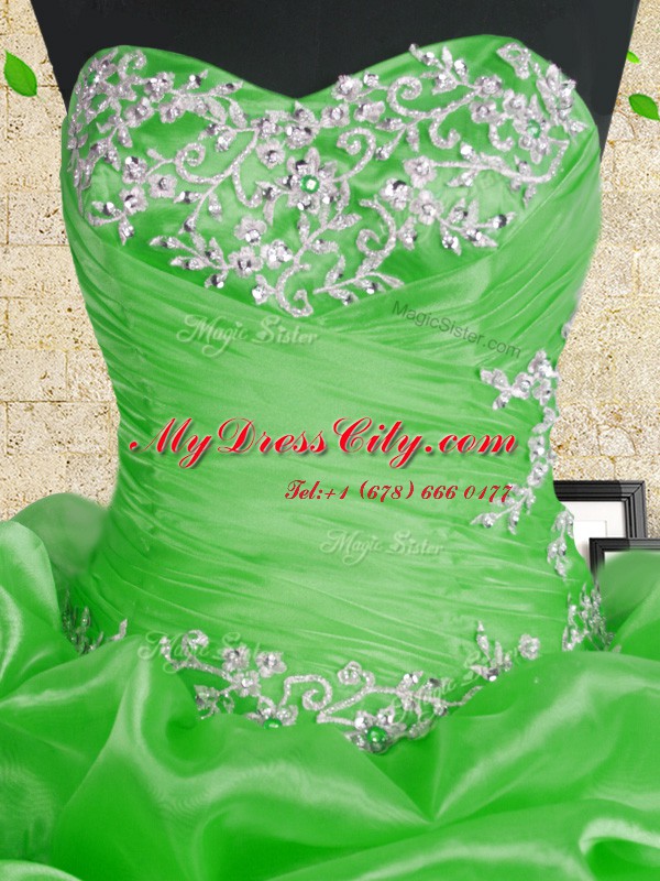 Wonderful Green Sleeveless Organza Lace Up 15th Birthday Dress for Military Ball and Sweet 16 and Quinceanera