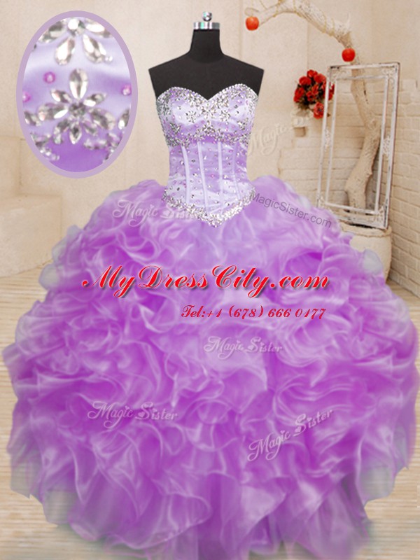 Sweetheart Sleeveless Lace Up Sweet 16 Quinceanera Dress Lilac Organza