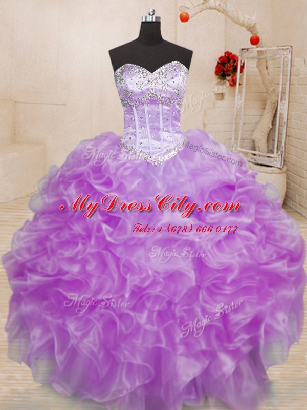 Sweetheart Sleeveless Lace Up Sweet 16 Quinceanera Dress Lilac Organza