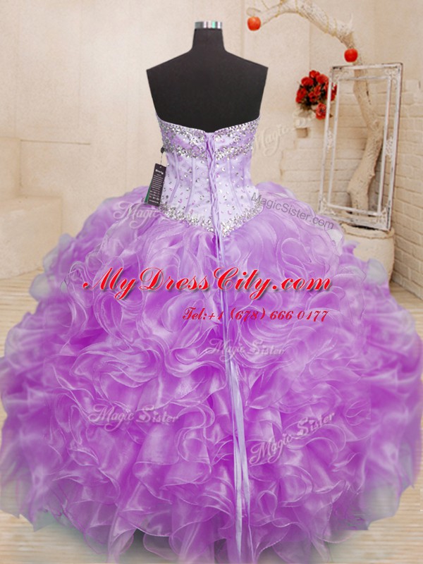 Sweetheart Sleeveless Lace Up Sweet 16 Quinceanera Dress Lilac Organza