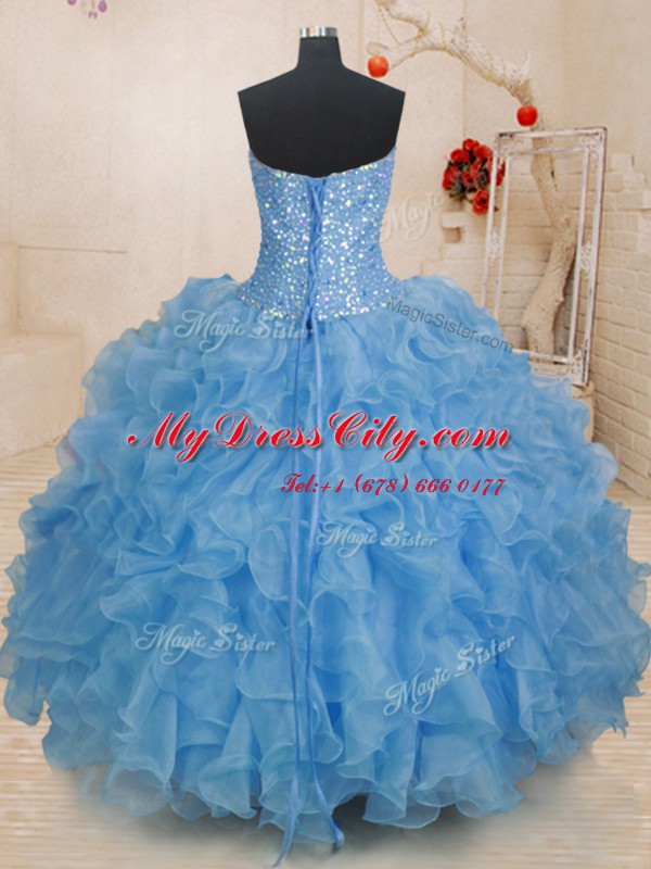 Sweetheart Sleeveless Organza Quinceanera Dress Beading and Ruffles Lace Up