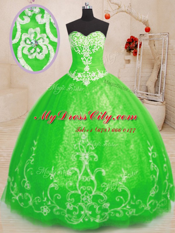 Lovely Tulle Lace Up Sweetheart Sleeveless Floor Length Sweet 16 Quinceanera Dress Beading and Appliques