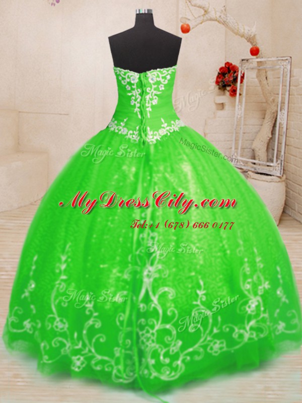 Lovely Tulle Lace Up Sweetheart Sleeveless Floor Length Sweet 16 Quinceanera Dress Beading and Appliques