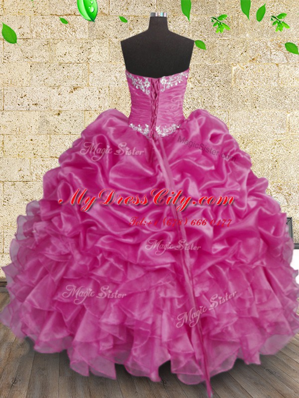 Ideal Ball Gowns Sweet 16 Quinceanera Dress Fuchsia Sweetheart Organza Sleeveless Floor Length Lace Up