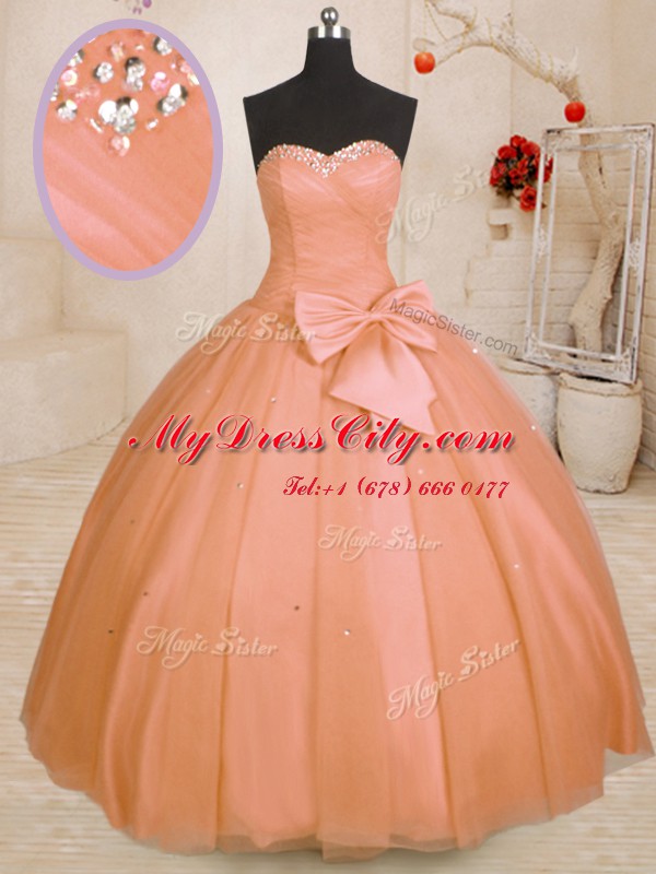 Low Price Orange Sweetheart Lace Up Beading and Bowknot Quinceanera Dresses Sleeveless