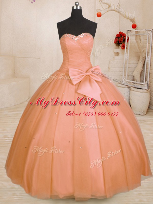 Low Price Orange Sweetheart Lace Up Beading and Bowknot Quinceanera Dresses Sleeveless