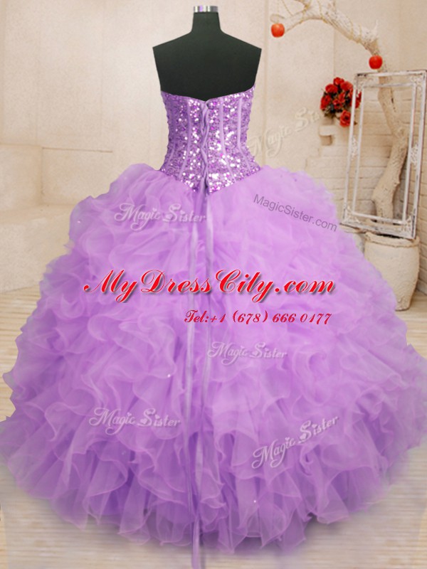 Lilac Sweetheart Lace Up Beading and Ruffles Vestidos de Quinceanera Sleeveless