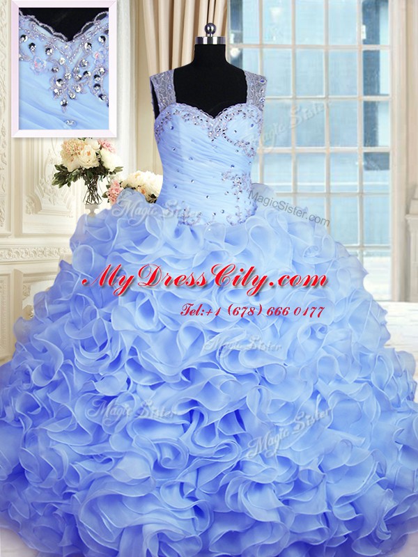 Customized Ball Gowns Ball Gown Prom Dress Baby Blue Sweetheart Organza Sleeveless Floor Length Zipper