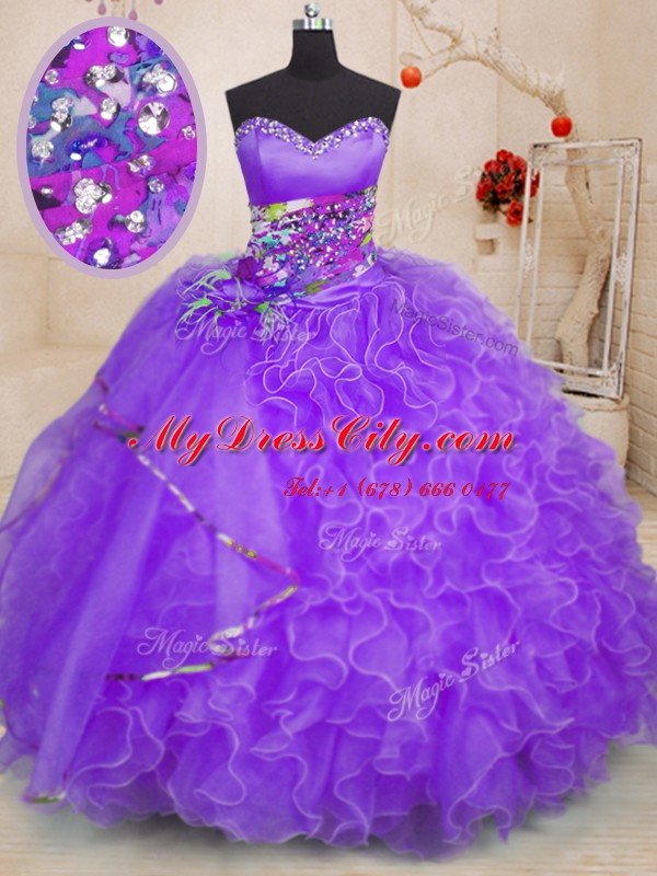 Floor Length Lavender Sweet 16 Quinceanera Dress Sweetheart Sleeveless Lace Up