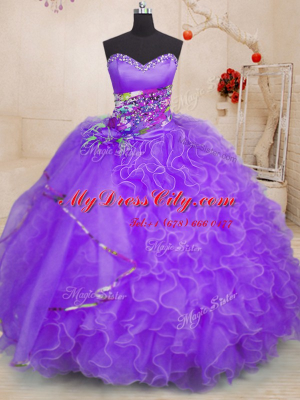 Floor Length Lavender Sweet 16 Quinceanera Dress Sweetheart Sleeveless Lace Up