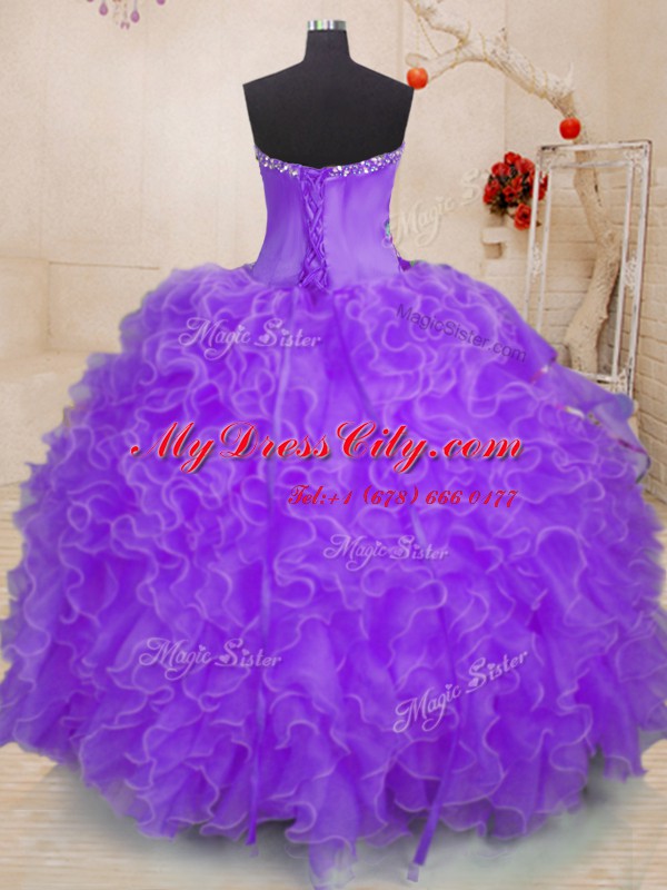 Floor Length Lavender Sweet 16 Quinceanera Dress Sweetheart Sleeveless Lace Up