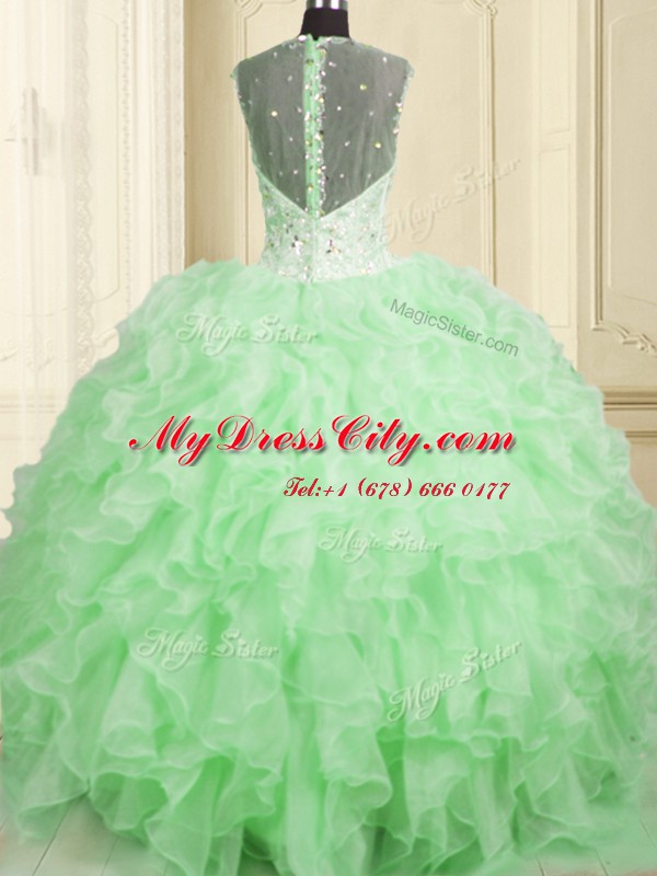 Sleeveless Organza Floor Length Lace Up Quinceanera Gowns in with Beading and Ruffles