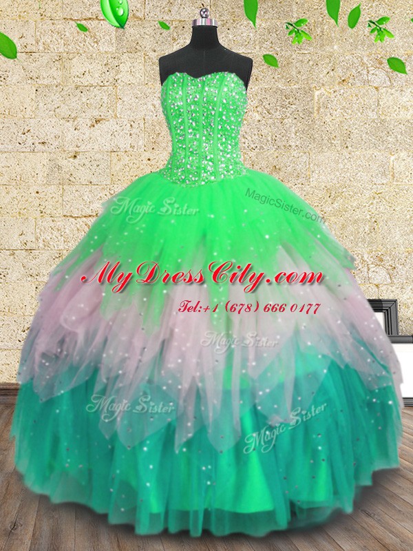 Multi-color Sweetheart Neckline Beading and Ruffles and Sequins Sweet 16 Quinceanera Dress Sleeveless Lace Up