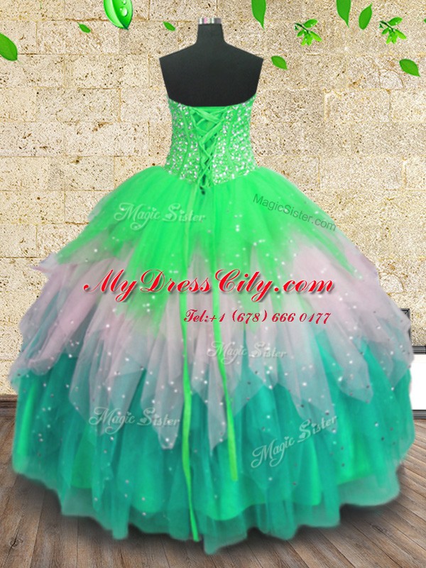 Multi-color Sweetheart Neckline Beading and Ruffles and Sequins Sweet 16 Quinceanera Dress Sleeveless Lace Up