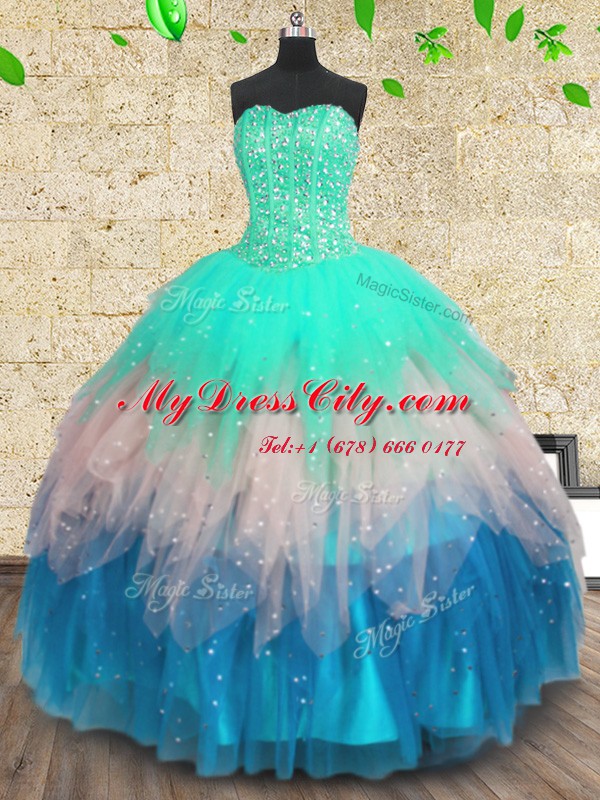 Glittering Multi-color Sleeveless Beading and Sequins Floor Length Ball Gown Prom Dress