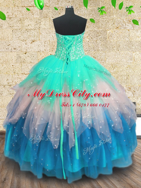 Glittering Multi-color Sleeveless Beading and Sequins Floor Length Ball Gown Prom Dress