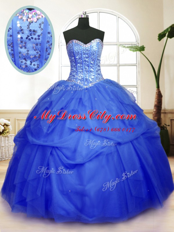 Unique Sleeveless Lace Up Floor Length Sequins and Pick Ups 15th Birthday Dress