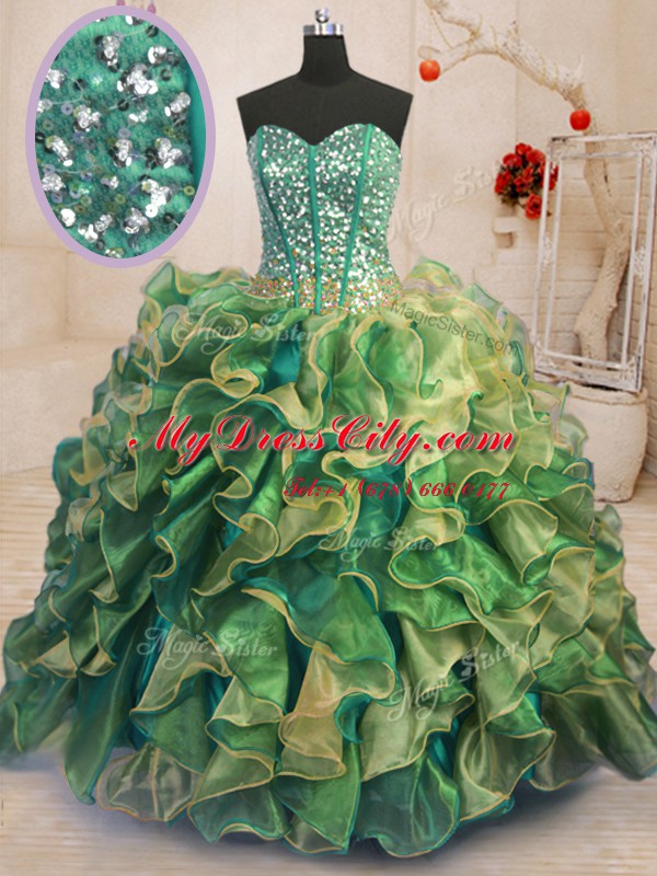 Pretty Sweetheart Sleeveless Organza Sweet 16 Quinceanera Dress Beading and Ruffles Lace Up