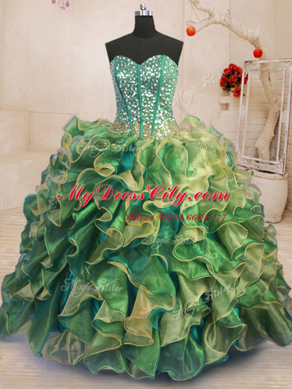 Pretty Sweetheart Sleeveless Organza Sweet 16 Quinceanera Dress Beading and Ruffles Lace Up