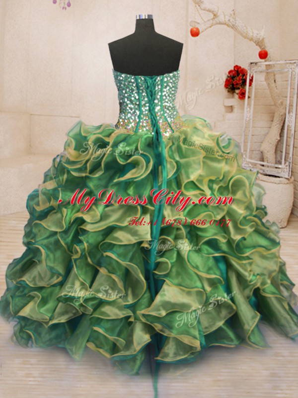 Pretty Sweetheart Sleeveless Organza Sweet 16 Quinceanera Dress Beading and Ruffles Lace Up