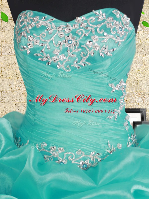 Traditional Ball Gowns Quinceanera Dresses Aqua Blue Sweetheart Organza Sleeveless Floor Length Lace Up