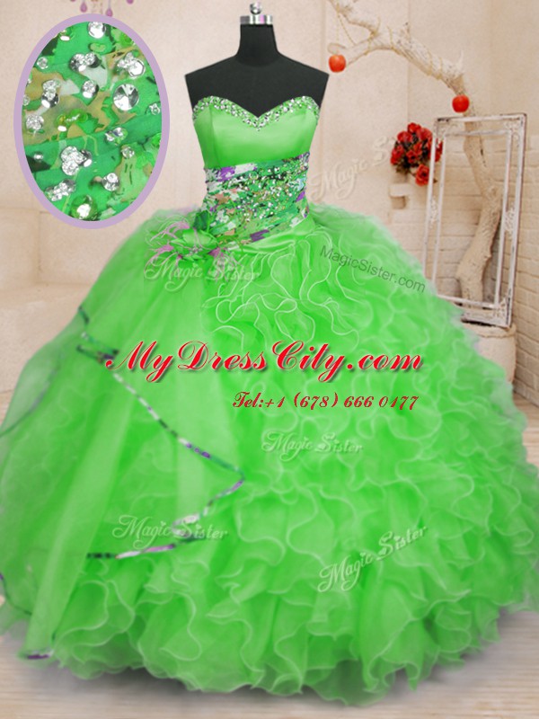 Classical Lace Up Quinceanera Dresses Beading and Ruffles Sleeveless Floor Length