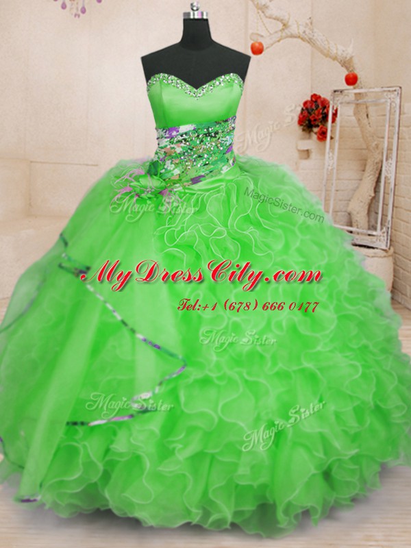 Classical Lace Up Quinceanera Dresses Beading and Ruffles Sleeveless Floor Length