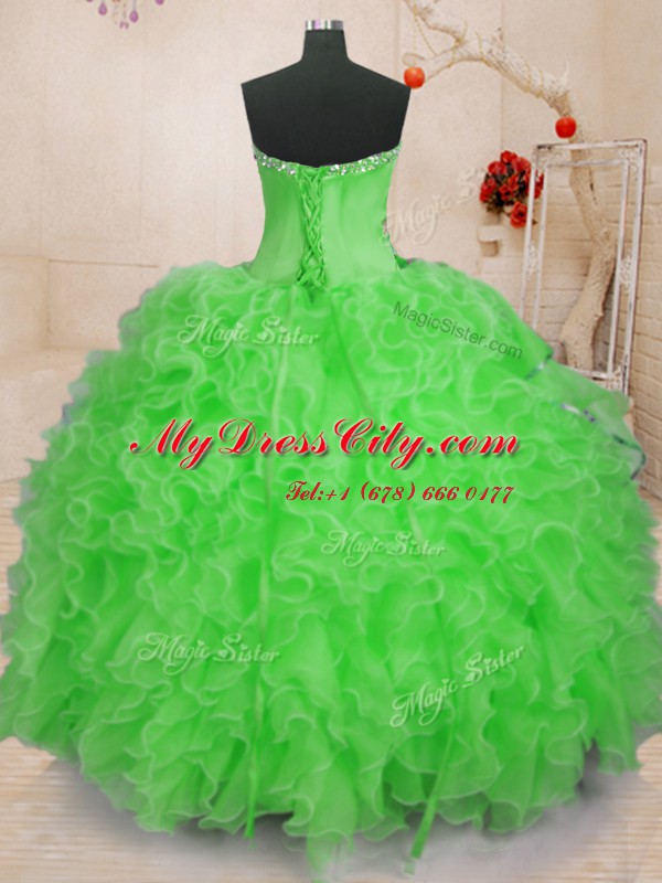 Classical Lace Up Quinceanera Dresses Beading and Ruffles Sleeveless Floor Length