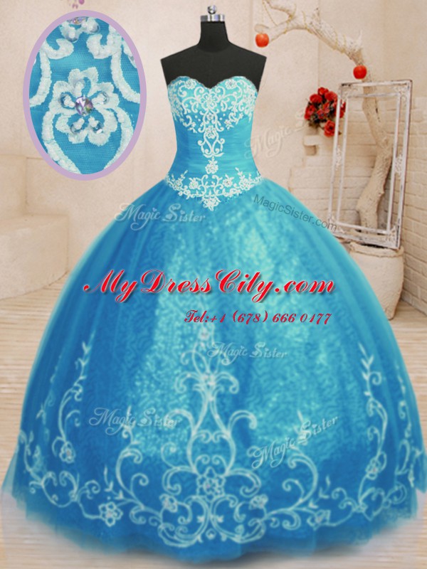 High Class Baby Blue Sleeveless Beading and Embroidery Floor Length 15 Quinceanera Dress