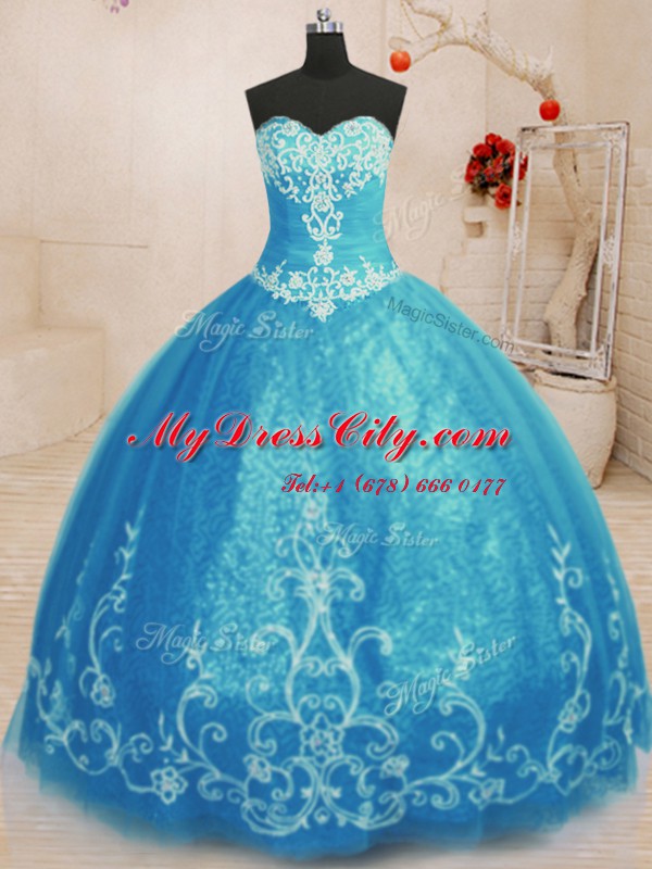 High Class Baby Blue Sleeveless Beading and Embroidery Floor Length 15 Quinceanera Dress