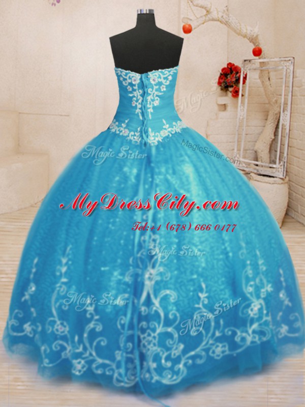 High Class Baby Blue Sleeveless Beading and Embroidery Floor Length 15 Quinceanera Dress