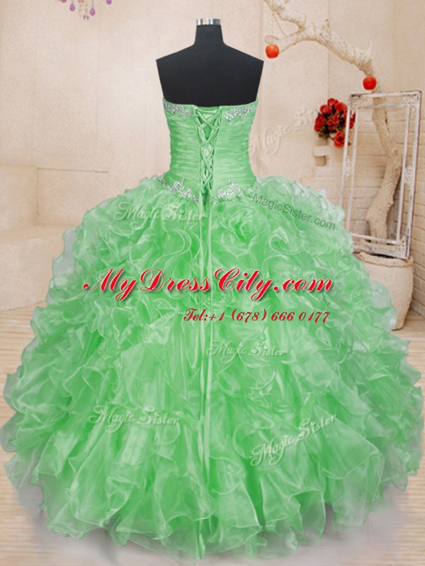 Pretty Ball Gowns Organza Sweetheart Sleeveless Beading and Ruffles Floor Length Lace Up Ball Gown Prom Dress