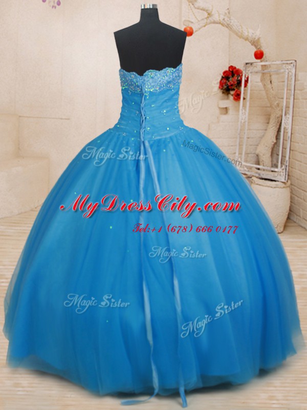 Baby Blue Strapless Lace Up Beading Sweet 16 Quinceanera Dress Sleeveless