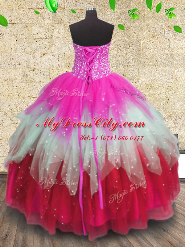 Ruffled Ball Gowns 15 Quinceanera Dress Multi-color Sweetheart Tulle Sleeveless Floor Length Lace Up