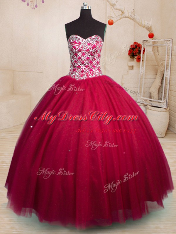 Hot Sale Sleeveless Lace Up Floor Length Beading 15th Birthday Dress