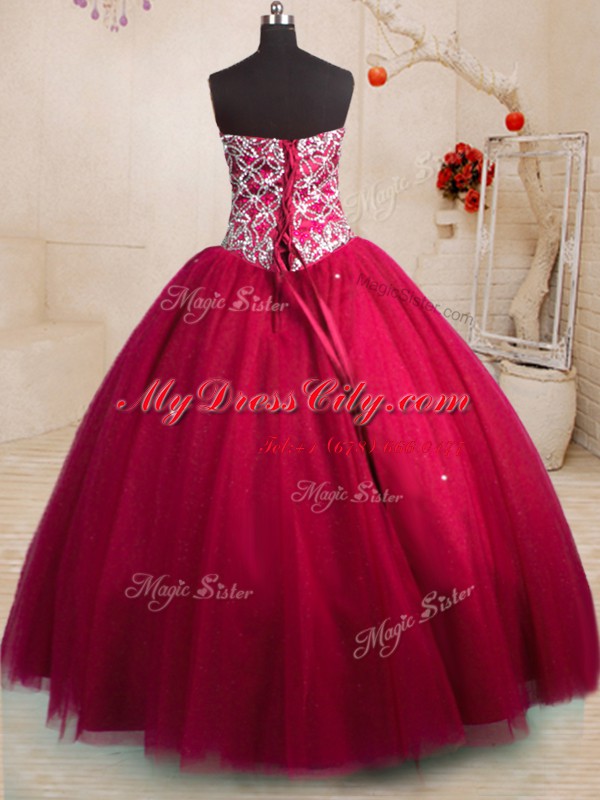 Hot Sale Sleeveless Lace Up Floor Length Beading 15th Birthday Dress