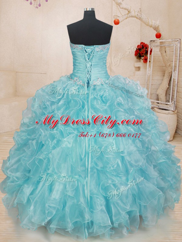 Custom Designed Blue Quinceanera Dress Military Ball and Sweet 16 and Quinceanera and For with Beading and Ruffles Sweetheart Sleeveless Lace Up